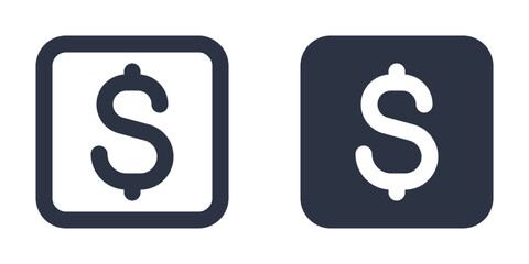 Dollar sign or Currency simple icons set designed in filled, outline, line and stroke style