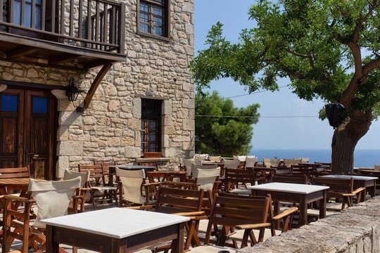 cafe in the old town with sea view in Afytos on the Kassandra-Chalkidiki peninsula - Greece