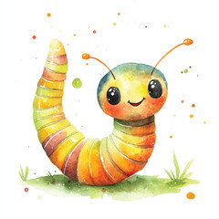 cute Worm watercolor clipart illustration isolated