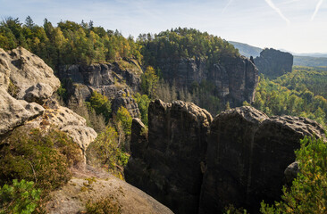 Rugged Rock Outcrops at an Overlook in Saxon Switzerland National Park, Nationalpark Sächsische Schweiz