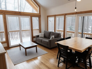 Fototapeta premium Spacious living room with couch and table