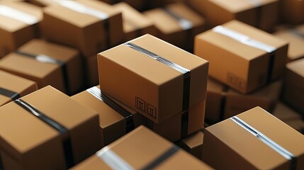 Fototapeta premium A stack of e-commerce shipping boxes ready for dispatch focus on, order fulfillment, distribution center