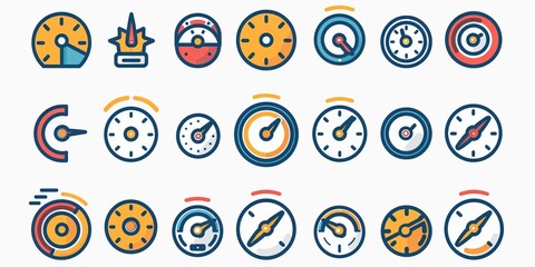 set of colorful speedometer and gauge icons modern flat design vibrant colors