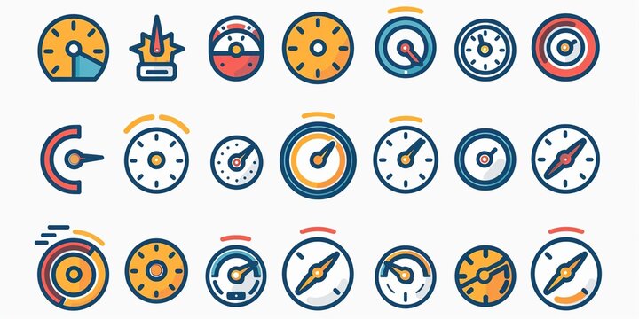 set of colorful speedometer and gauge icons modern flat design vibrant colors
