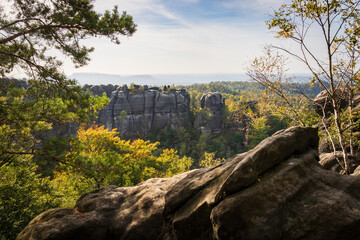 Rugged Rock Outcrops at an Overlook in Saxon Switzerland National Park, Nationalpark S&auml;chsische Schweiz