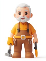 Obraz premium A cheerful elderly man with gray hair, holding tools, representing craftsmanship and DIY spirit.