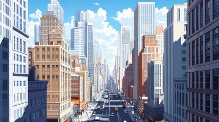 Vibrant City Skyline: Bustling Streets and Towering Skyscrapers