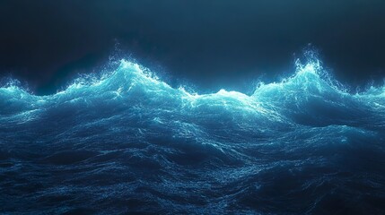 Fototapeta premium Glowing ocean waves beneath neon lit sky peaceful serene seascape picture