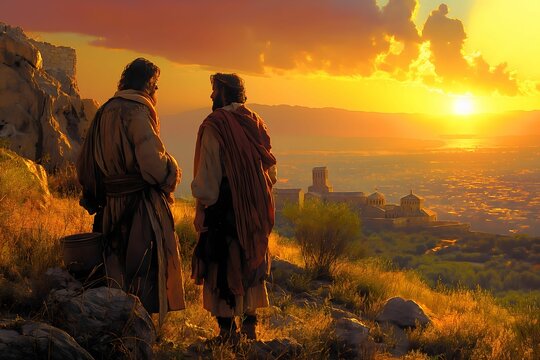 Biblical illustration, a centurion in Capernaum begs Jesus to heal his paralyzed servant