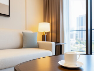 Fototapeta premium Star hotel suite in the sofa and tea table of the sitting room 