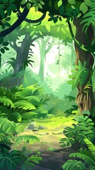 Obraz premium Green Lush Jungle Landscape Illustration