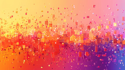 Abstract background with vibrant colors.  Red, orange, and yellow rectangles are scattered on a purple and pink gradient background.
