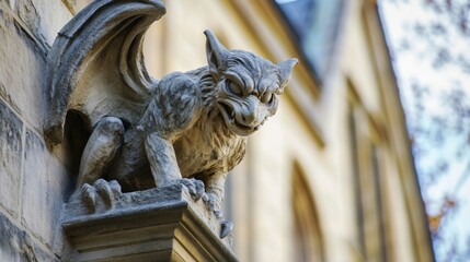 Gargoyle sculpture that showcases a fierce design as a prominent feature on an architectural facade