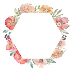 Watercolour Frame Flower Border Peach Leaves