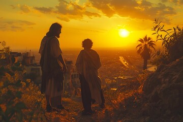 Biblical illustration, a centurion in Capernaum begs Jesus to heal his paralyzed servant