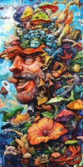 Obraz premium Surreal Art of Mushrooms with Human Face