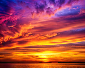 Obraz premium Vibrant sunset gradient with a grainy texture, fading from orange to deep purple, generative aI
