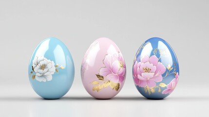 Beautifully Decorated Pastel Easter Eggs on Neutral Background