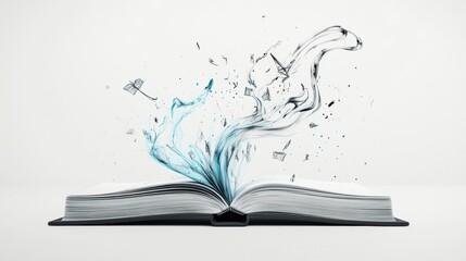 Mystical Book Pages Splashing with Water and Energy