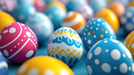 Beautifully Decorated Colorful Easter Eggs Arranged on a Vibrant Background