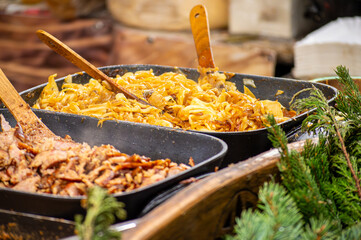 Tasty food on Christmas market in Krakow, Poland