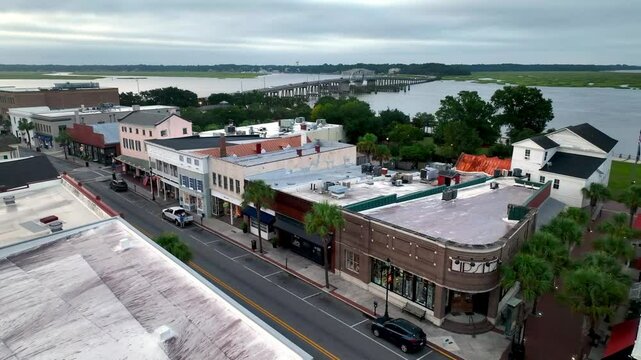 aerial push over downtown beaufort sc, south carolina