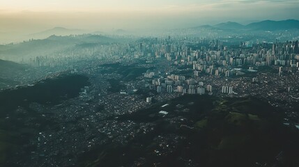 Obraz premium Breathtaking Aerial View of a Bustling Metropolis Nestled in the Hills