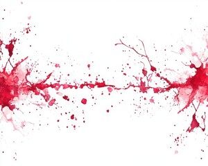 Abstract red paint splashes white isolated background.