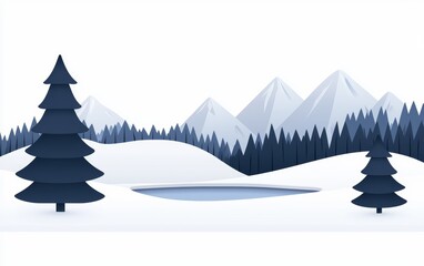 Fototapeta premium An 8k masterpiece depicting a serene winter landscape, with snow-capped mountains, a frozen lake, and a towering spruce tree in the foreground