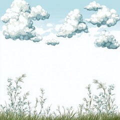 Fototapeta premium clouds grass against clear, blue sky background.