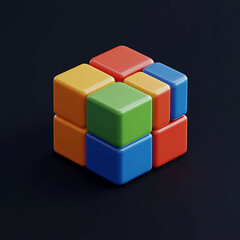 Obraz premium 3D Blocks Icon: Creative Construction Toy Illustration Logo