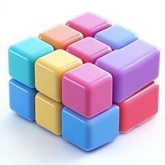 Obraz premium 3D Blocks Icon: Creative Construction Toy Illustration Logo