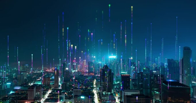 Smart city and abstract dot point connect with gradient line design, big data connection technology concept .