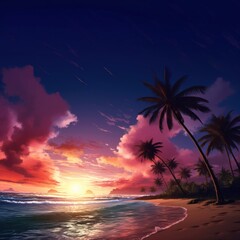 Obraz premium Landscape sunset beach outdoors.