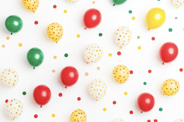 Colorful Balloons and Confetti Pattern on White Background