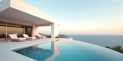 Fototapeta premium Modern Infinity Pool Overlooking The Ocean