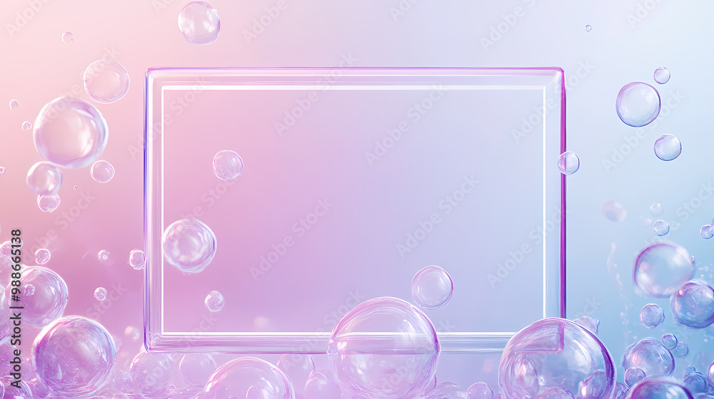 Sticker Purple illusion of square frame and bubbles