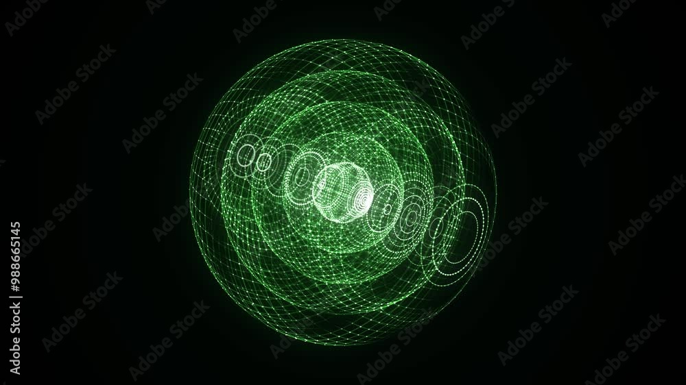Poster Sci-fi green sphere with particles. Concept network connection. Frame sphere. Abstract technology background. 3d rendering.
