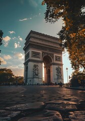 Fototapeta premium The Arc de Triomphe at Sunset with People