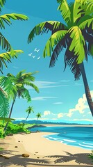 Fototapeta premium Tropical Beach with Palm Trees and Blue Sky