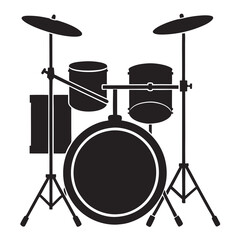 Drum Kit Silhouette Line Art Vector Illustration - Musical Instrument Outline Design White Background