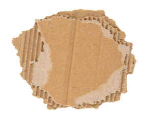 ripped piece of corrugated cardboard, realistic paper scrap with torn edges, sign, label, banner, or paper collage element, isolated on a transparent background, grunge textured graphic element