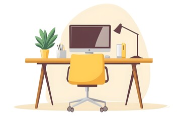 Modern Home Office Desk with Computer  Chair  and Desk Lamp
