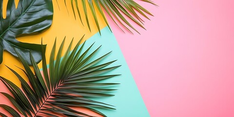 Tropical Palm Leaves on Colorful Background