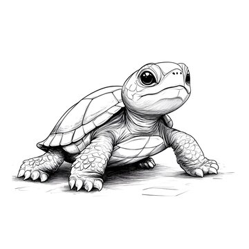 recommend clip art: Cute Baby Turtle Drawing  Black and White Illustration  Reptile  Pet  Nature  Animal  Wild