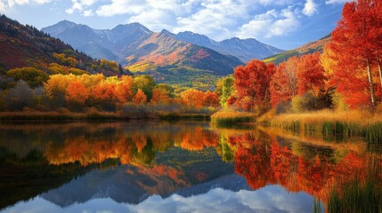 Stunning Autumn Landscape with Vibrant Colors and Mountain Reflection