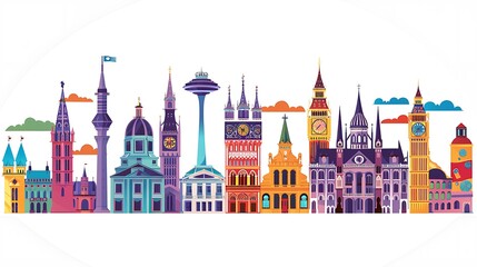 Fototapeta premium Famous Landmarks Around the World Illustration