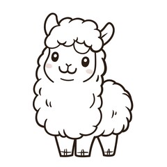 Cute Cartoon Alpaca Illustration  Black and White  Clip Art  Character Design