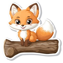 Fototapeta premium Cute Cartoon Fox Sitting on a Log