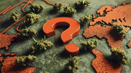 Orange Question Mark Over a Digital World Map with Network Connections Highlighting Global Uncertainty